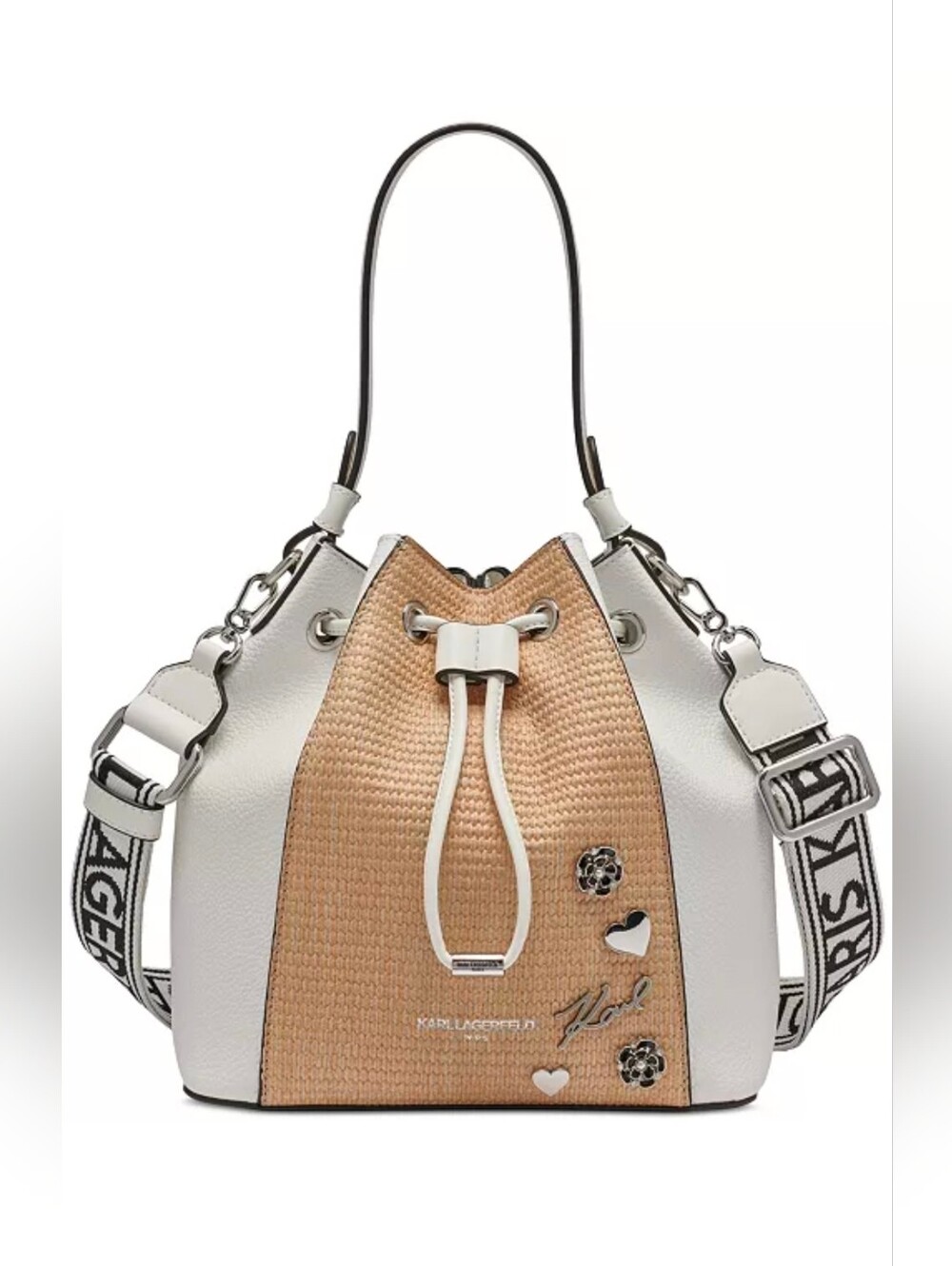 KARL LAGERFELD PARIS Adele Bucket Rafia Bag NWT
